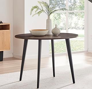 Furniturebox UK Koko Small Round Walnut Wood Effect Dining Table 100cm Contemporary Durable Walnut Wood Effect Melamine Veneer Top Black Metal Industrial Scandi Modern Style Dining Room Furniture