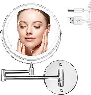 WITFAMILY Wall Mounted Mirror with 10X Magnification, LED Magnifying Mirror with 3 Colors Dimmable Lights for Bathrooms and Hotels (Silver)