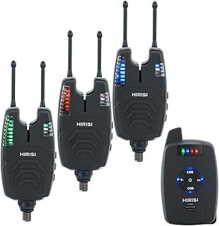 Hirisi Tackle Carp Fishing Wireless Alarm Set, 4 Alarms and 1 Receiver, Fully Functional Bite Alarm Fishing with Radio