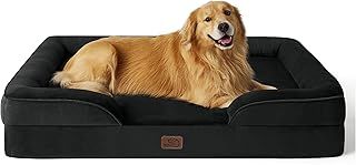 Bedsure Dog Sofa Bed Extra Large - Washable Orthopedic Dog Beds and Couch with Removable Flannel Zipper Cover, XL Plus Waterproof Human Dog Bed for Adults, Black Squre Pet Bed, 122x89x20cm