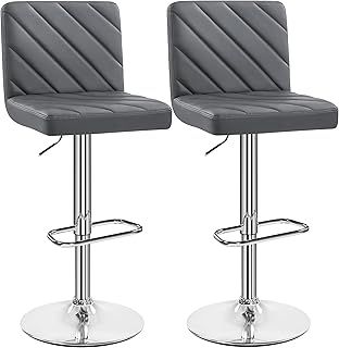 Yaheetech Bar Stools Set of 2, PU Leather Adjustable Swivel Barstools, Dining Stools with Footrest for Kitchen Island Counter/Home Bar, Dark Grey