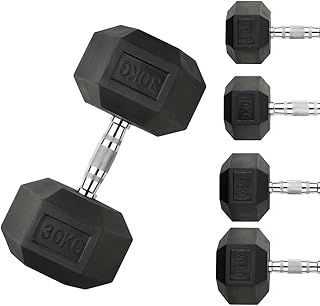 Dumbbells Set Heavy Weights Hex Dumbell Set Hexagonal Rubber Dumbbell with Metal Handles Anti-Rolling for Weight Lifting Bodybuilding Exercise Workout Strength Training Home Gym 2.5kg-30kg Pairs Sets