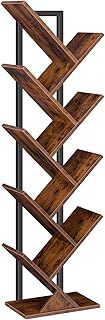 HOOBRO Tree Bookshelf Tall, 9-Tier Floor Standing Book Shelf, Tall Bookcase for CDs Albums, for Living Room, Rustic Brown and Black EBF08SJ01G1