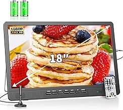 Desobry 18 inch Portable TV with Freeview, 6000mAh Rechargeable Small Television with Antenna, 12V Mini TV Built Digital DVB/T2 Tuner, Support USB/HDMI/AV Input