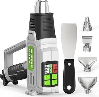 Huepar Tools 2000W LED Heat Gun, 50℃-600℃ 12 Modes Temp. Settings Professional Hot Air Gun Kit, 1.5S Fast Heating, Overload Protection, Cooling, 4 Nozzles for Paint Stripping, Heat Shrink & Crafts DIY