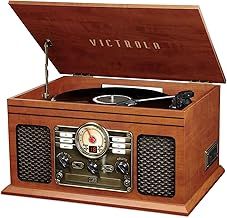 Victrola Classic 6-in-1 Entertainment Center – Bluetooth Record Player with 3-Speed Turntable, CD and Cassette Player and FM Radio, Mahogany (VTA-200B)
