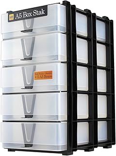 WestonBoxes A5 Box Stak Craft Storage Unit Including 5 Plastic A5 Boxes with handles (Clear)