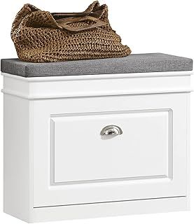 SoBuy Hallway Shoe Bench Shoe Cabinet with Seat Cushion and Flip-drawer White W60 x D24 x H51cm FSR82-K-W