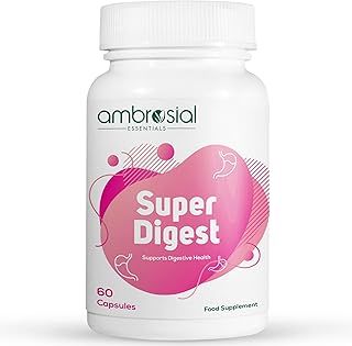 Ambrosial Super Digest with Betaine hcl Pepsin, Ox Bile, L-Glutamic Acid | Digestive Enzyme Supplements for Bloating Relief, Colon Cleanse| Digestives Gut Health Supplements (Pack of 1-60 Capsules)