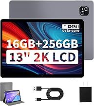 Veidoo 13 Inch Android Tablet, 2K 2160x1440 FHD Screen, 16GB(8+8 Expand) RAM 256GB ROM with 2TB Expand, Octa-Core Processor, Dual Nano SIM Card 4G LTE，with 2.4G / 5G WiFi, 10000 mAh Battery