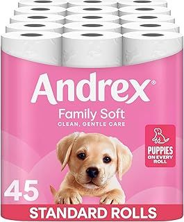 Andrex Family Soft Toilet Tissue 45 Rolls (Previously Andrex Gentle Clean) Gentle on your Family’s skin– Bulk Pack of 45 Toilet Rolls, FSC Certified