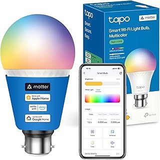 Tapo L535B B22 Smart Bulb, Alexa Light Bulb, Extra Bright Smart Light Bulb, Matter-Certified, Multicolour, Dimmable, 8.6W (75W), Schedule & Timer,Energy Monitoring, Works with Alexa & Google