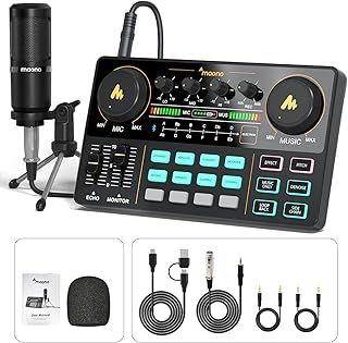 MAONO MaonoCaster Lite AU-AM200-S1 All-in-One Podcast Equipment Set with 3.5mm Microphone for Live Streaming, Podcast Recording, PC, Smartphone