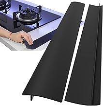 2 Pack Silicone Stove Counter Gap Cover, Cooker Gap Cover, Anti-Stain Cooker Gap Filler, Kitchen Stove Counter Gap Cover, Oven Gap Cover, Silicone Gap Cover for Kitchen Countertop Easy Clean (Black)