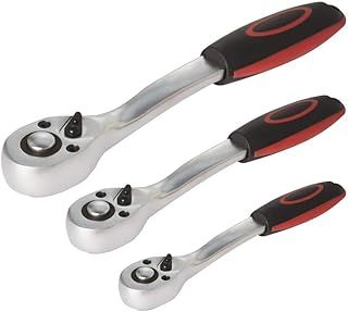 DAYUAN 3pcs 1/4", 3/8", 1/2" Drive 72 Teeth Socket Wrench Ratchet Tool Set with Cushion Grip Handle Lock Socket Quick Lever Release