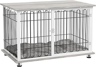 PawHut Dog Crate Furniture, Indoor Dog Kennel Side End Table with Soft Washable Cushion, Lockable Door, for Large Dogs