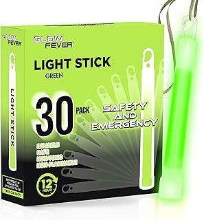 Glow Fever Glow Sticks Bulk, Emergency Safety Military 6'' Lightsticks, Light Up Ultra Bright With 12 Hours Duration For Hiking Party Camping Blackouts Hurricane Shelter Survival Kit (Green, 30PCS)