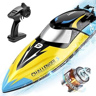 2104 Brushless RC Boat,20+ mph Fast Remote Control Boats with LED Light for Pools & Lakes, 2.4GHz Racing Boat with Rechargeable Battery, Low Battery Alarm& Capsize Recovery for Boys Girls Adults