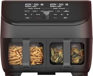 Instant Pot - Vortex Plus Dual Black Air Fryer - Large 7.4L, Family Size - Twin, Double 3.7L Baskets, Clear Window, Food Dehydrator, Grill, Bake, Roast, Reheat, Non-Stick, Easy Clean, Dishwasher Safe