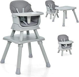 COSTWAY High Chairs for Babies and Toddlers, 6 in 1 Convertible Highchair/Table Chair Set/Building Block Table/Booster Seat/Toddler Chair with Safety Harness, Removable Tray (Beige, 58x58x98cm)