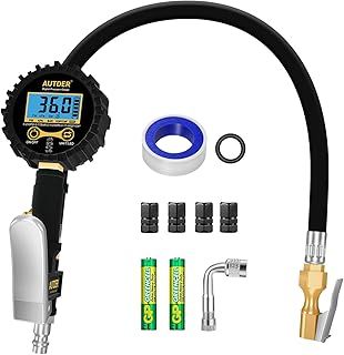 AUTDER Digital Tire Pressure Gauge with LCD Display, 250 PSI, 3-in-1 Inflator, Heavy-Duty Rubber Hose, and Quick Connect Coupler – For Cars, Trucks, Motorcycles, Bicycles, and Sports Balls, Yellow
