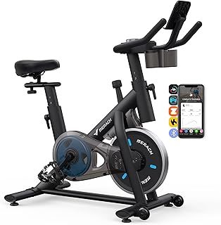 MERACH Exercise Bike with LCD Display, Stationary Bike with Exclusive App for Customized Exercise Plans, Quiet Indoor Cycling Bike Exercise Equipment for Home Gym Use, 300lbs Weight Capacity