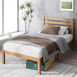Zinus Leah Single Bed Frame - Bed 90 x 190 cm - 36 cm Height with underbed storage - Bamboo and Wood Platform Bed Frame with Headboard