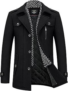 KUDMOL Men's Wool Trench Coat Knitted Scarf Collar Peacoat Winter Warm Casual Jacket Thick Outdoor Overcoat