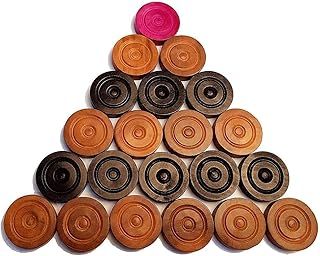 IBLAY Carrom Board Coins and Striker Professional Solid Set, Wooden Checkers with Stackable Ridge (24 Carrom Board Pieces with Cover/Striker Case + 1 Striker)