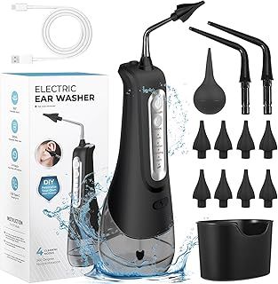 Ear Wax Removal Kit, Electric Water Powered Ear Cleaner for Ear Cleaning Tool, Ear Cleaner Irrigation Kit with 8 Reusable Tips, Ear Wax Remover with 4 Cleaning Modes Effective for Ear Wax Buildup