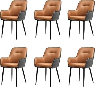 TUKAILAi Dining Chairs Set of 6 Brown Grey Upholstered Faux Leather Kitchen Chairs Tub Chairs with Backrest and Metal Legs, Living Room Accent Chairs for Home Office Lounge Restaurant