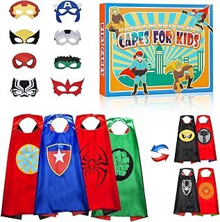 Gralal 4pcs Double-sided Superhero Capes 8 Masks for Kids-Party Costumes Gifts & Kids Toys
