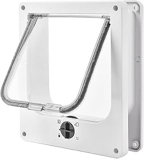 4 Way Locking Cat Flap Medium with Magnets, Extremely Durable, Easy Install Pet Door For Cats & Doggie, Silent Manual Pet Flap For Wall/Wooden/Upvc Door with Tunnel(White,M)