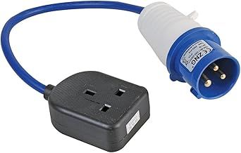 PRO ELEC PELB0138 16A, 230V, 1 Gang UK 13A Mains Socket to CEE Plug Extension Lead, 2P+E, Blue, 350mm