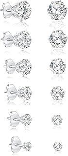 JDGEMSTONE Silver Stud Hoop Earrings Set for Men/Women,Hypoallergenic Surgical Steel Earrings,Small Huggie Cartilage Sleeper Earrings,Silver Hoop Earrings Set,Diamond Earrings,6/8/10Pairs Earrings Set