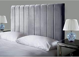 Affordable Luxury Portland Lined Headboards in Elegant Plush Velvet Fabric, for Divan Beds, Bedroom and Hotel Furniture (4FT6 Double- Height 24", Grey)