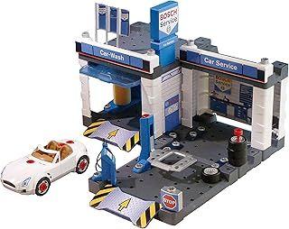 Theo Klein 8647 Bosch Car Service Station I With Car Wash and Height-Adjustable Lifting Ramp I Includes Car That Can be Dismantled I Dimensions: 41 cm x 39 cm x 29 cm