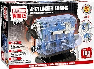 Machine Works Build Your Own 4-Cylinder Petrol Car Engine Replica Model Building Kit - Features Real Sounds and Illumination, 100+ Pieces, 8+ Years
