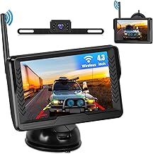 CAMECHO Wireless Reverse Camera 4.3 Inch Video Recording DIY Reversing Aid & Image Flip, 145° Wide Angle IP69 Waterproof Night Vision Reversing Camera for Car Minivans SUV-12V