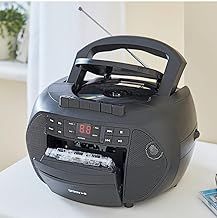Groov-e Traditional Boombox - Portable Cassette Tape & CD Player with Radio, 3.5mm Aux Port, & Headphone Socket - LED Display, 2 x 1.2W Speakers - Battery or Mains Powered - Black