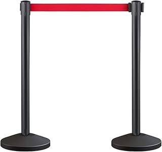 Crowd Control Stanchion, Set with 6.5 ft/2 m Red Retractable Belt, Durable Crowd Control Barrier with Carbon Steel Baking Painted Stanchion, Rope Barriers Line Divider for Exhibition, Airport(2)