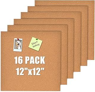 Okydoky 30 X 30cm Self-Adhesive Cork Borad, 4mm Thick Cork Boards for Walls, 16 Pack Bulletin Board, Cork Board Tiles for Office, Home, School(4mm,16P,UK)