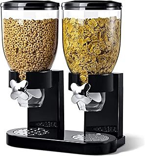 Denny International® Double Plastic Classic Dry Food Cereal Dispenser Double Canister, White Transparent (Black)