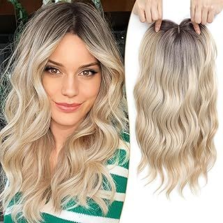 MORICHY Hair Topper 16Inch Hair Toppers for Thinning Hair Women Wavy Curly Fringe Clip in Hair Topper Add Hair Volume Synthetic Wiglets Hair Pieces For Women (Ombre Dark Root to Blonde)
