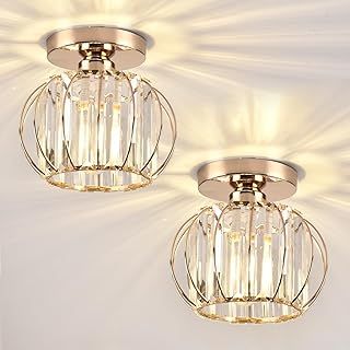 Crystals Ceiling Light Fixtures Chandelier, Small Semi Flush Mount Ceiling Light Fitting for Hallway Entrance Kitchen Bedroom Dining Rooms Living Rooms Bar (2 Pack Gold)