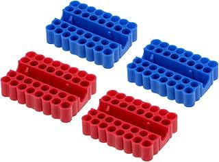 sourcing map 4pcs Plastic Hex Shank Screwdriver Bit Holder Organizer 32 Holes 1/4 Inch Plastic Drill Bits Storage Case for Any 1/4" Hex Shank Metal Driver Bits Use, Red Blue