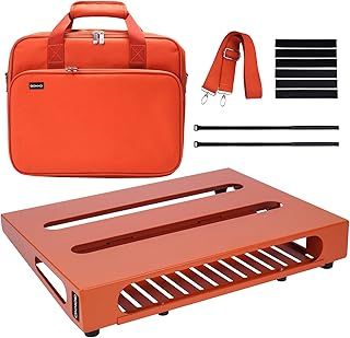 Guitar Pedal Board 13.8” x 11” with Carrying Bag, Built-in Power Supply Mounting Plate (Vibrant Orange)