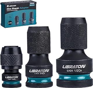 LIBRATON Impact to 1/4 Hex Converter, 1/2 3/8 1/4-INCH Drive Female to 1/4-Inch Hex Adapter, Impact Wrench Adapters for Ratchet Wrench Drivers, Impact Bit Holders, Quick-Change Chuck, Cr-Mo Steel