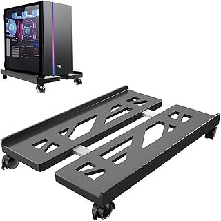 Qcdou PC Stand, Adjustable Mobile CPU Stand Under Desk, Ventilated Computer Tower Stand, PC Tower Stand with 4 Caster Wheels Fits Most PC, for Floor Carpet Gaming PC Case(Black)