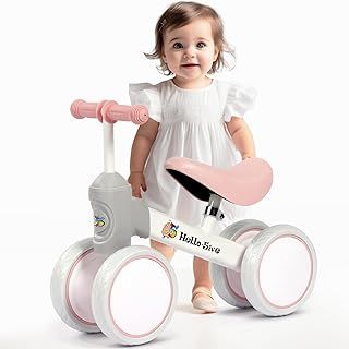 Hello-5ive Baby Balance Bike,Indoor Outdoor Toys Baby Ride On Bike No Pedals for 1-3 Year Old Boys Girls Kids Toddlers First Bike, Best Gift (white&pink&grey)